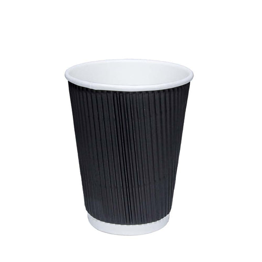 8oz 235ml Black Recyclable Ripple Paper Cups With Lids Pack of 8 EC0997 (Parcel Rate) (Copy)