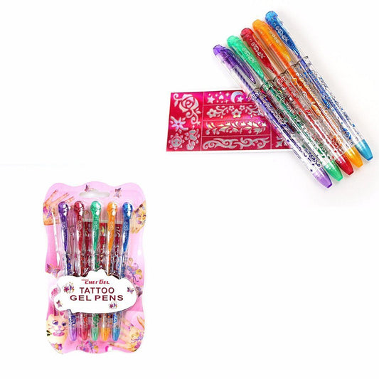 Tattoo Gel Pens Childrens Fun Art and Crafts Pens 2 Stencil Tattoo and 5 Gel Pens 3598 (Large Letter Rate)