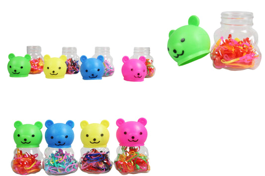 Plastic Hair Tie Bobble Elastic in Teddy Bear Shaped Bottle Assorted Colours 3055 (Large Letter Rate)