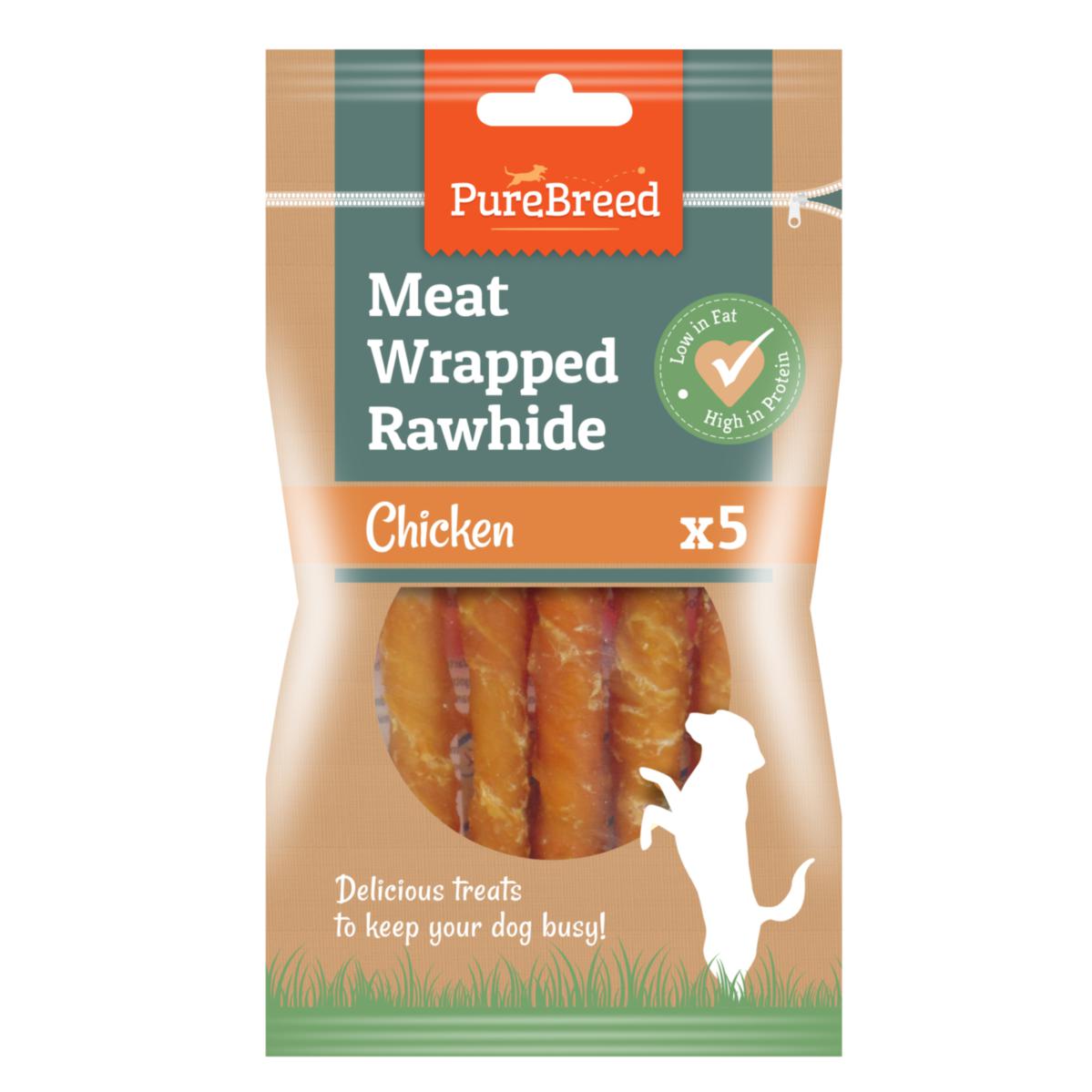 Pet Dog Treats Meat Wrapped Rawhide Sticks 5 Pack Chicken Flavour 317606 (Parcel Rate)