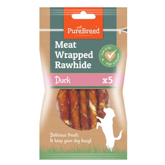 Pet Dog Treats Meat Wrapped Rawhide Sticks 5 Pack Duck Flavour 317607 (Parcel Rate)