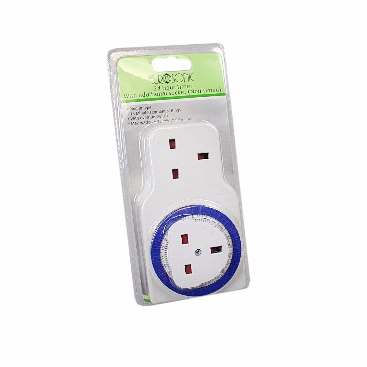 Eurosonic 24 Hour Timer With Additional Socket Non Timed 15 Minute Settings 6066 (Parcel Rate)