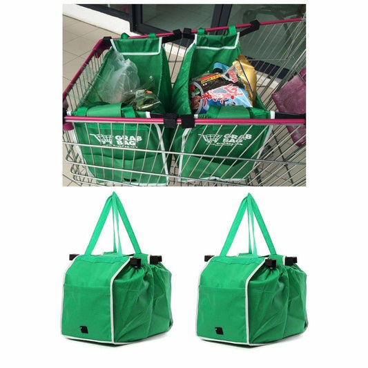 2x Supermarket Shopping Trolley Foldable Reusable Grocery Grab Clips Bag 3875 (Parcel Rate)