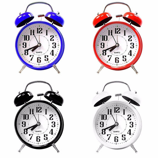 Twin Bell Bedroom Alarm Clock Assorted Colours 4815 (Parcel Rate)