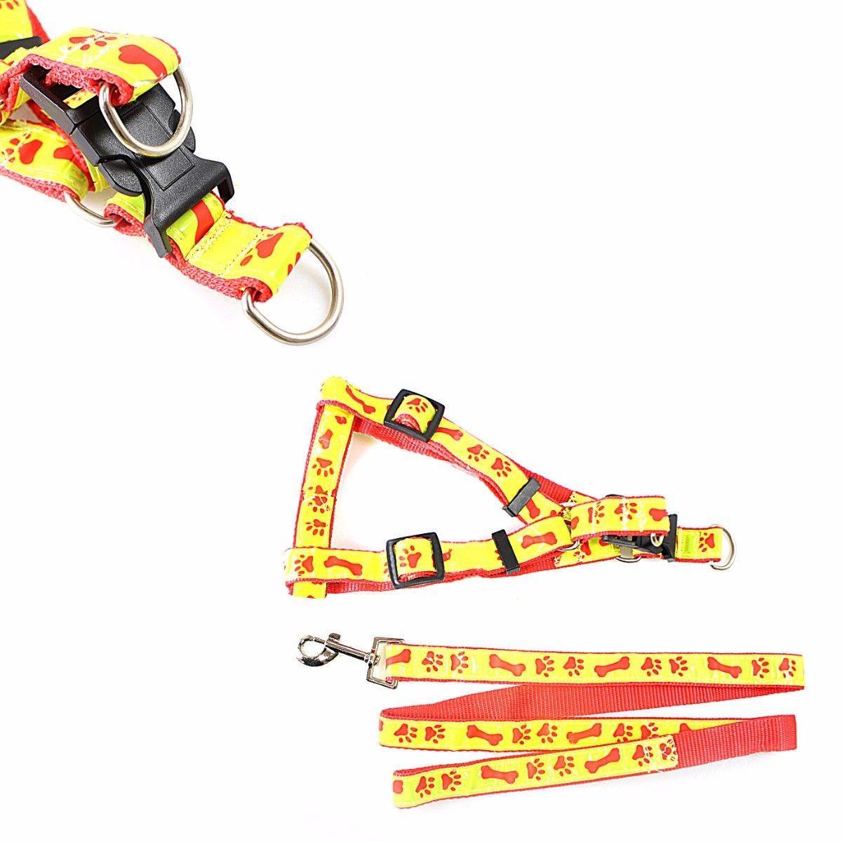 Reflective Dog Leash lead with Harness Printed Paw and Bone Design 85 cm 1010 (Parcel Rate)