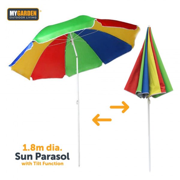 Beach Umbrella Parasol with Tilt Function 1.8 m Rainbow Colour 4708 (Big Parcel Rate)