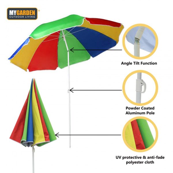 Beach Umbrella Parasol with Tilt Function 1.8 m Rainbow Colour 4708 (Big Parcel Rate)