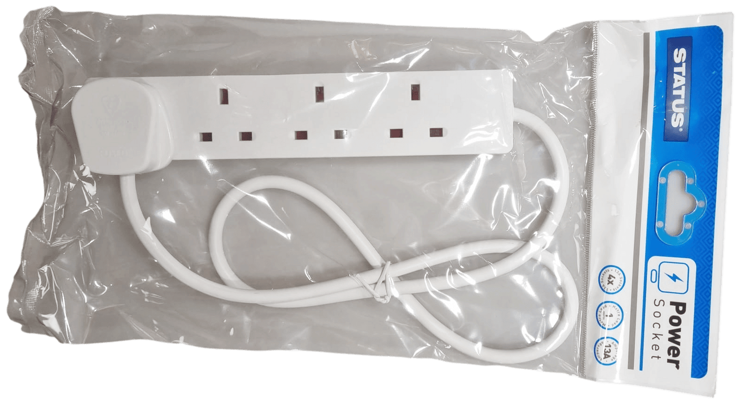 4 Way UK 3 Pin Plug Surge Protected Extension Lead 1 Metre 4WS1M20/ST-85A  A (Parcel Rate)