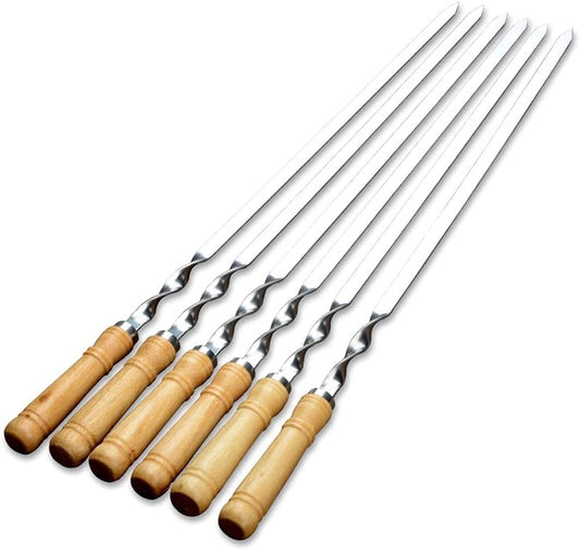 Twisted Metal BBQ Kebab Skewer Sticks 6pcs 46 cm Wooden Handle 7020 A (Parcel Rate)