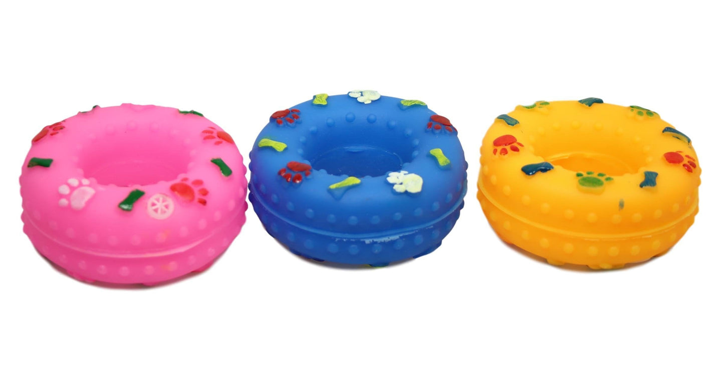 Pet Dog Toy Squeaky Donut Ring 8 x 3.5 cm Assorted Designs and Colours 5366 (Parcel Rate)