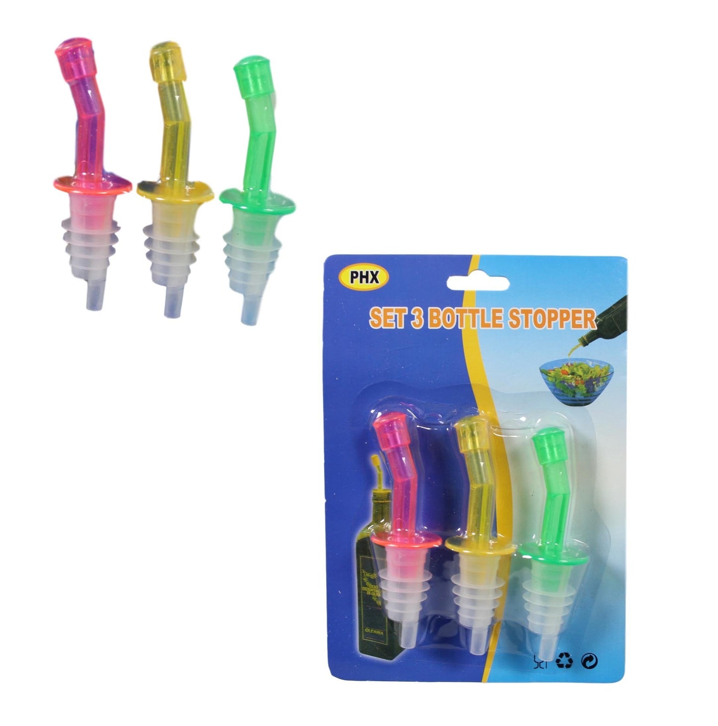 Plastic Bottle Stoppers 10 cm Set of 3 5604 (Parcel Rate)