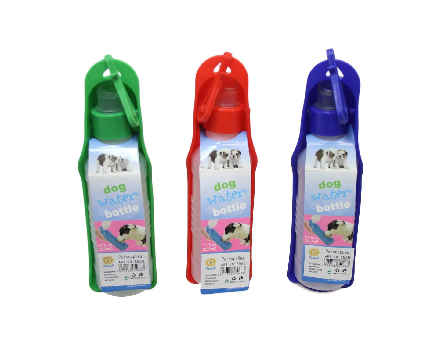 Pet Dog Plastic Travel Water Bottle 250ml Assorted Colours 5988 (Parcel Rate)