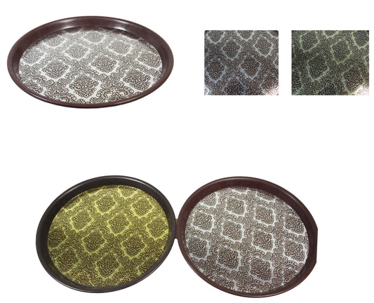 Round Plastic Drinks Bar Serving Tray with Printed Design 27 cm Assorted Colours 6047 A  (Parcel Rate)