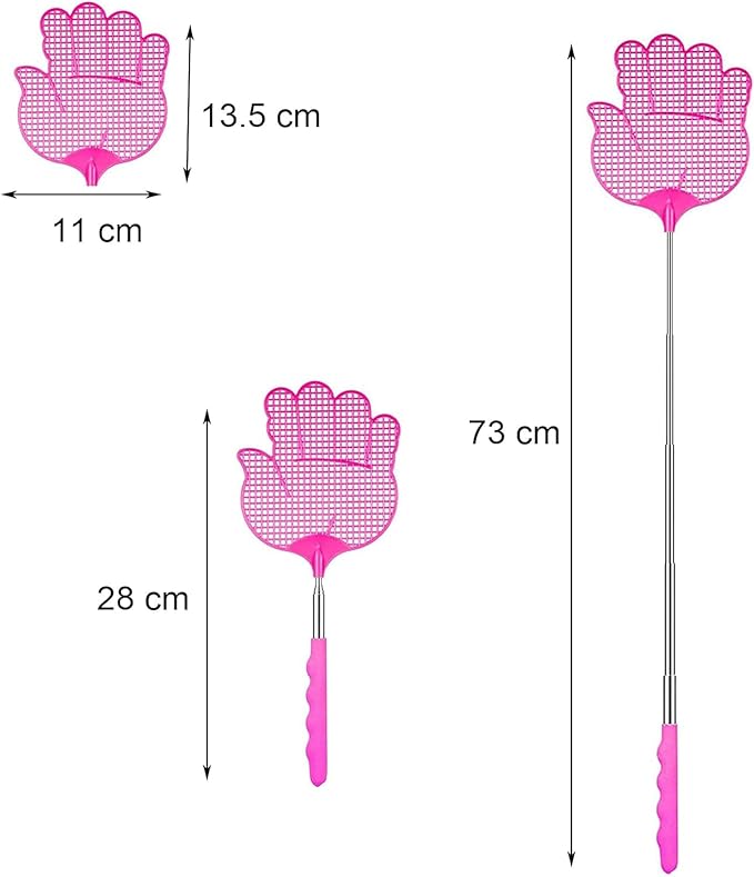 Extendable Plastic Fly Swatter 28 - 73 cm Hand Design Assorted Colours 6885 (Parcel Rate)