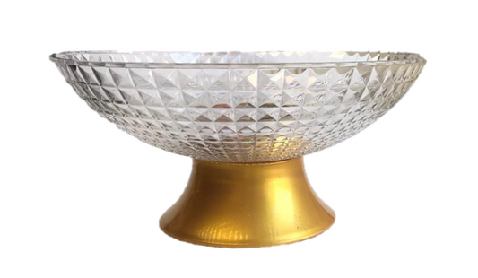 Clear Plastic Fruit Bowl with Stand Diamond Cushion Pattern 23 x 10 cm 6844 (Parcel Rate)