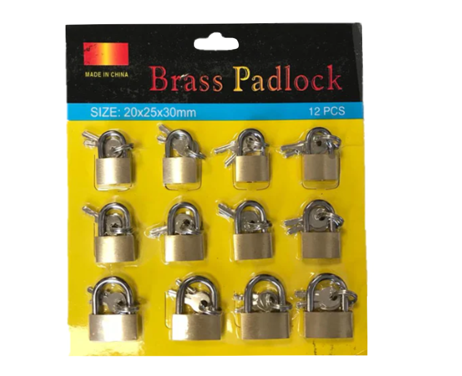 Brass Padlocks Pack of 12 Assorted Sizes 20 / 25 / 30 mm 7162 Parcel Rate)