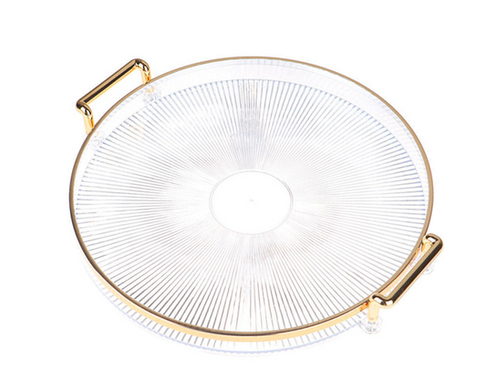 Round Transparent Plastic Serving Tray with Gold Rim and Handles 32 cm 7354 (Parcel Rate)