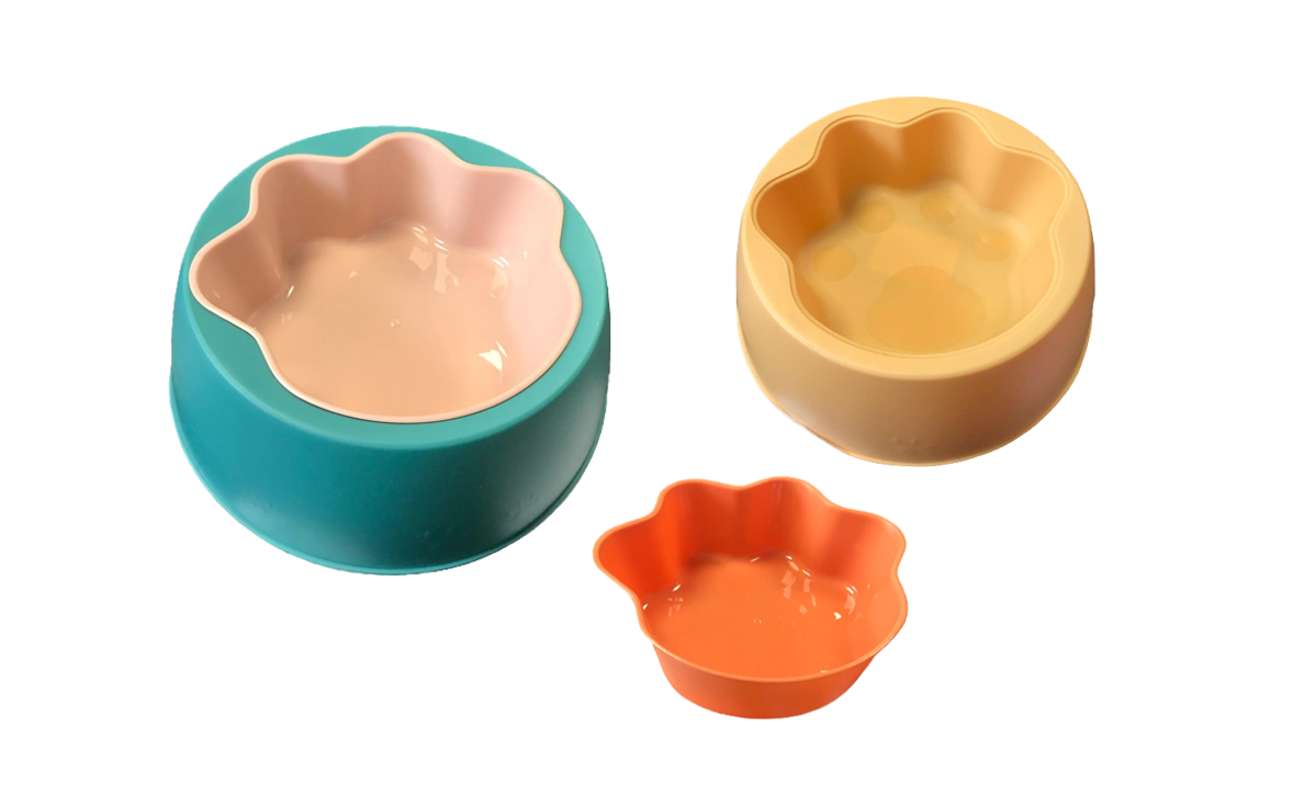 Plastic 2 in 1 Pet Cat Dog Food Bowl with Paw Design 16 x 6.5 cm Assorted Colours 7532 (Parcel Rate)