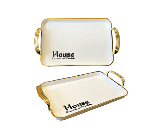 Rectangular Serving Tray with Gold Rim and Handles 29 x 19 x 2.5 cm 7642 (Parcel Rate) (Copy)