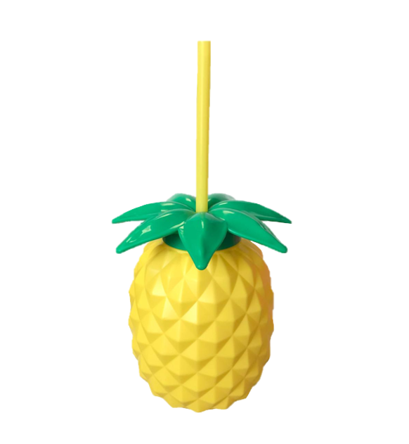 Plastic Pineapple Shaped Cocktail Drinking Glass Cup with Lid and Straw 14 cm Assorted Colours 7818 (Parcel Rate)