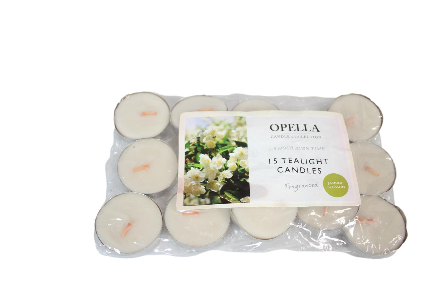 Beautifully Scented Opella Jasmine Blossom 15 Tealight Candles 3.5 Hour Burn Time CD001J (Parcel Rate)