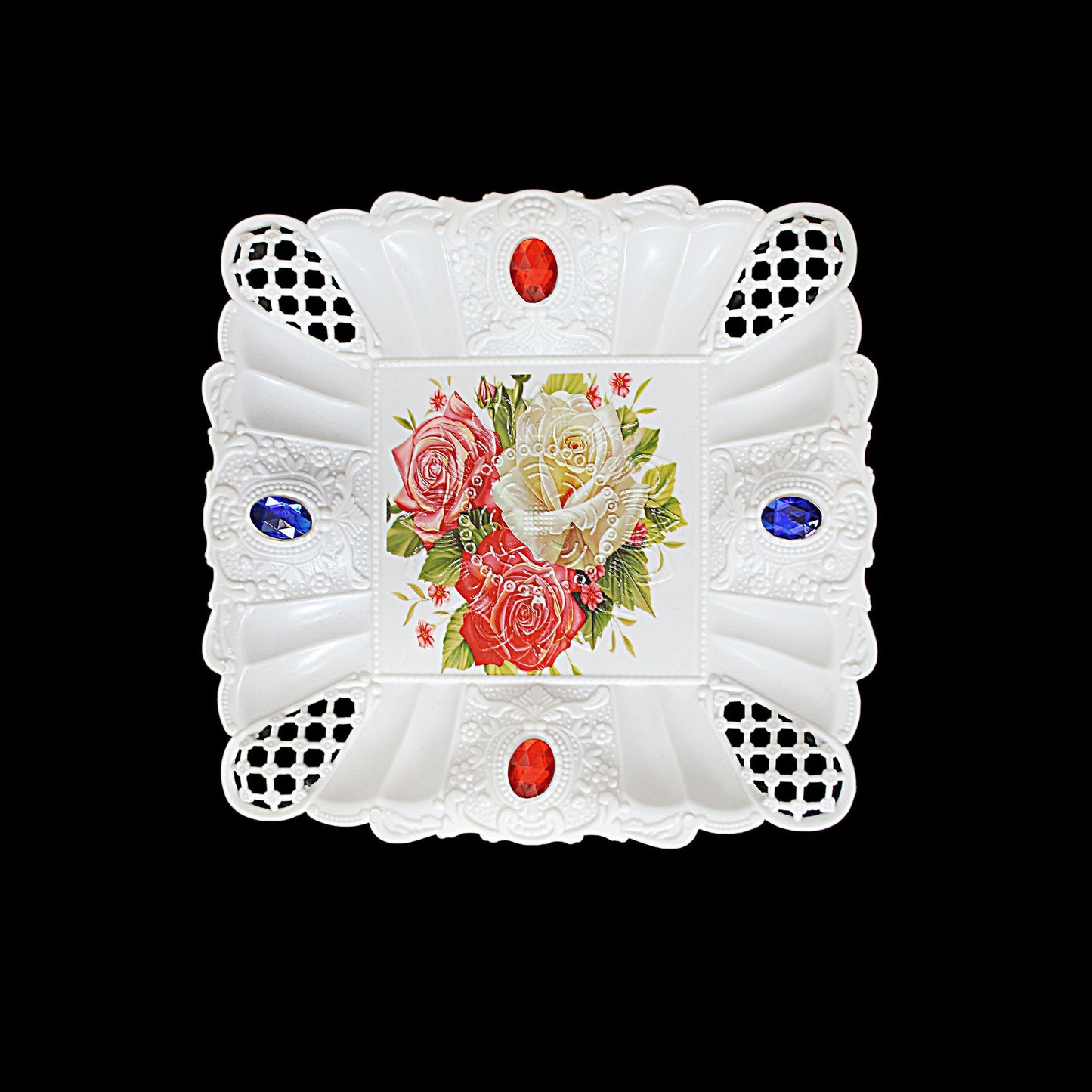 Plastic Jewelled Serving Tray Printed Design 22 cm Assorted Designs 3223 (Parcel Rate)