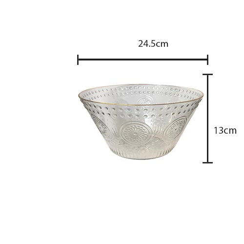 Transparent Clear Plastic Patterned Fruit Bowl with Gold Rim 24.5 x 13 cm 7610 (Parcel Rate)