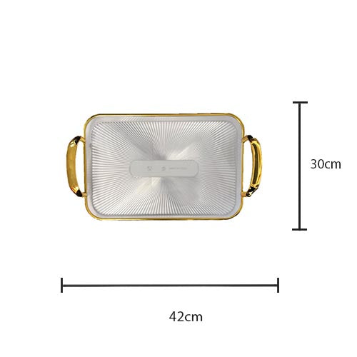 Rectangular Transparent Plastic Serving Tray with Gold Rim and Handles 30 x 42 cm 7352 (Parcel Rate)