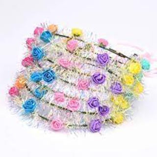 Multicoloured Plastic Flower Crown Wreath with Foam Flowers 17 cm 7325 (Parcel Rate)