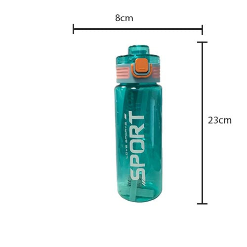 Plastic Water Drinking Bottle with Straw 23 x 8 cm Assorted Colours 7452 (Parcel Rate)