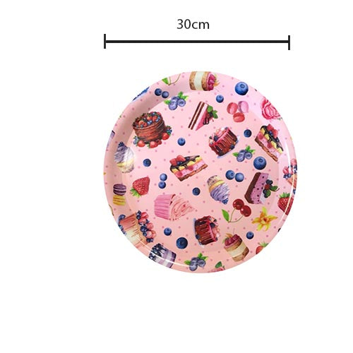 Plastic Round Serving Tray with Printed Design 30 cm Assorted Designs 7646 (Parcel Rate)