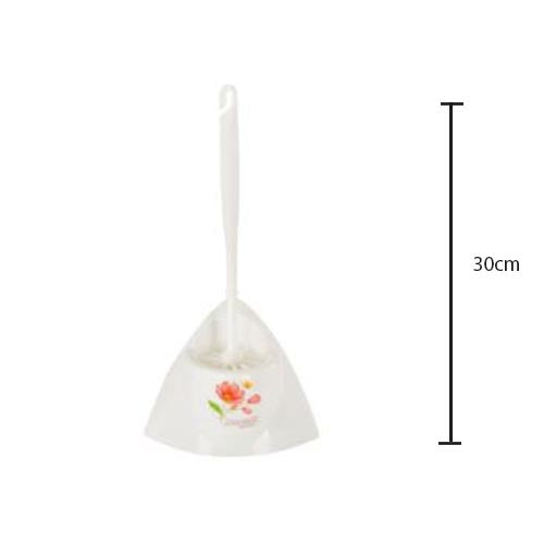 White Plastic Corner Toilet Brush with Stand Floral Print 30 cm 0407 A (Parcel Rate)