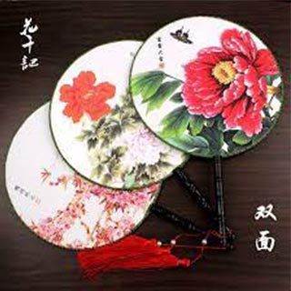 Chinese Modern Style Fabric Round Hand Fan 23 cm Assorted Designs 5806 (Parcel Rate)