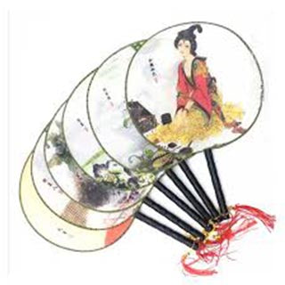 Chinese Modern Style Fabric Round Hand Fan 23 cm Assorted Designs 5806 (Parcel Rate)