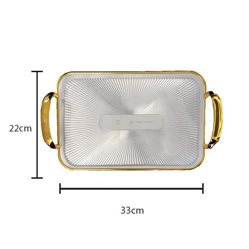 Rectangular Transparent Plastic Serving Tray with Gold Rim and Handles 22 x 32 cm 7350 (Parcel Rate)