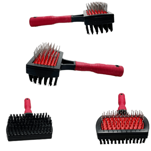 Plastic Double Sided Pet Dog Brush Metal Bristles with Handle 17 cm Assorted Colours 2027 (Parcel Rate)