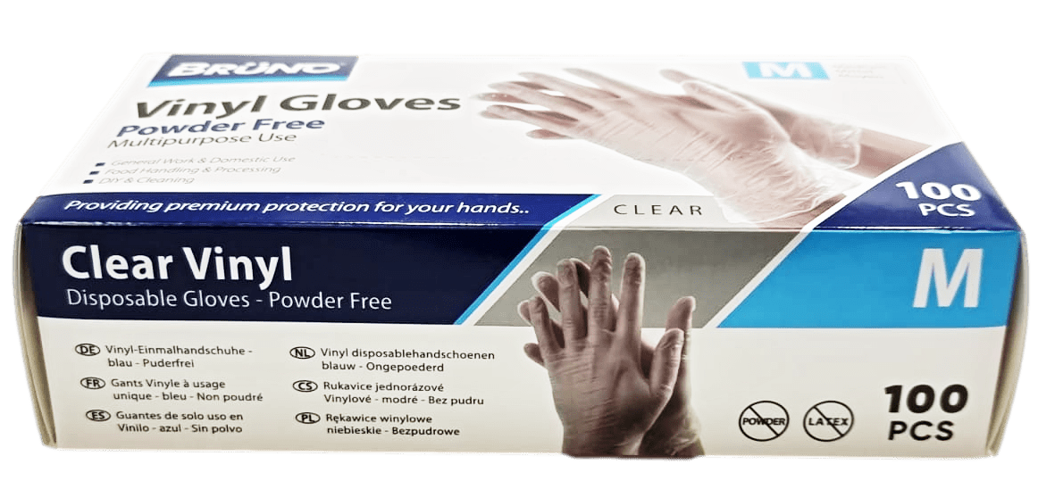 100 Medium Disposable Vinyl Clear Examination Gloves Powder Free Latex Free Gloves  VG002 (Parcel Rate)