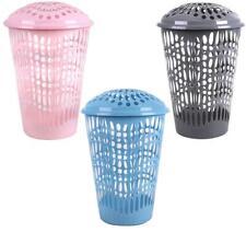 Round Plastic Laundry Hamper Basket with Lid 50L 40 x 65 cm Assorted Colours P98568 / 2432 (Big Parcel Rate)