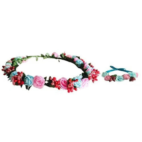 Multicoloured Plastic Flower Crown Wreath with Foam Flowers 17 cm 7325 (Parcel Rate)